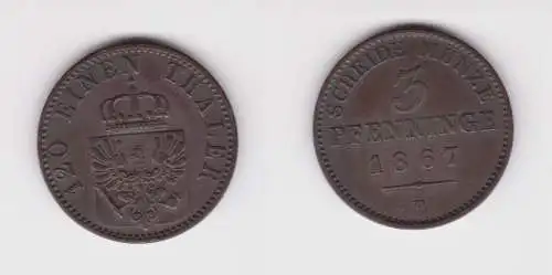 3 Pfennig Kupfer Münze Preussen 1867 B ss (138766)