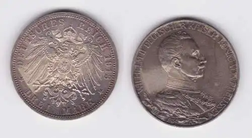 3 Mark Silbermünze Preussen Kaiser Wilhelm II in Uniform 1913 Jäger 112 (142928)