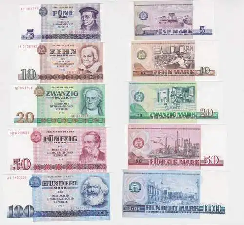 Banknoten 5 bis 100 Mark DDR 1971-1975 kassenfrisch UNC (165267)