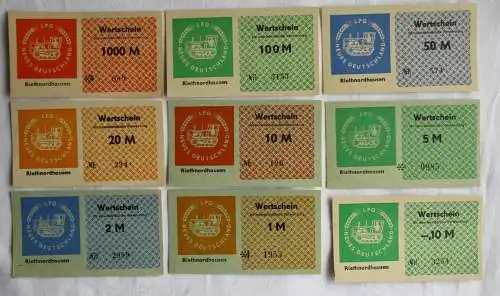 9 Banknoten 0,10 bis 1000 Mark DDR LPG Geld "Riethnordhausen" (160417)
