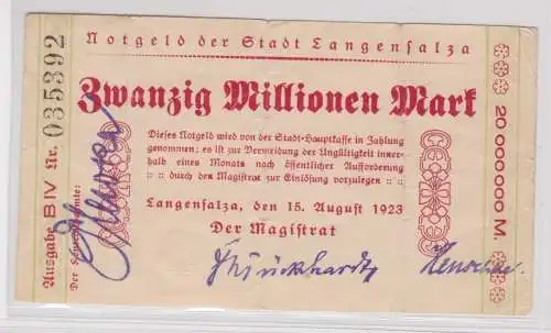 20 Millionen Mark Banknote Stadt Langensalza 15.8.1923 (165582)