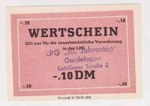 0,10 Mark Wertschein DDR für LPG Geld LPG "10.Jahrestag" Gardelegen (165666)