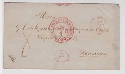 906980 Brief London nach Hannover mit rotem Transitstempel 1859