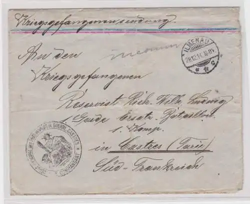 906855 Kriegsgefangenensendung Lager Castres 1.Garde Ersatz Bataillon 1914