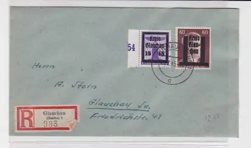 906733 Brief Einschreiben Lokalausgabe Glauchau 1945 Mi 17 + 24