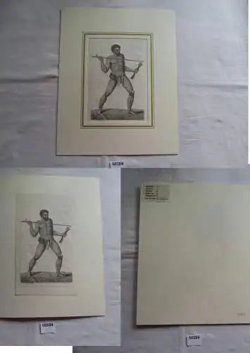 alter Kupferstich - A Man of New Caledonia, throwing the Spear
