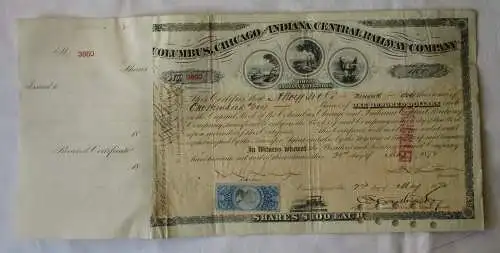 100x100 Dollar Aktie Columbus, Chicago and Indiana Central Railway 1872 (128549)