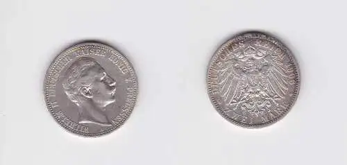2 Mark Silbermünze Preussen Kaiser Wilhelm II 1906 Jäger 102 ss+ (157069)