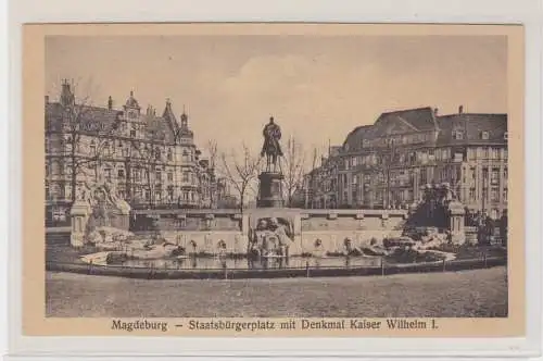 907501 Ak Magdeburg Staatsbürgerplatz mit Denkmal Kaiser Wilhelm I um 1920