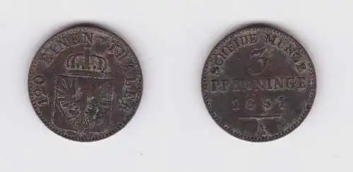 3 Pfennig Kupfer Münze Preussen 1851 A ss (158891)