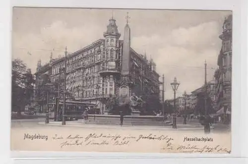 906914 Ak Magdeburg - Hasselbachplatz mit Hasselbachbrunnen 1906