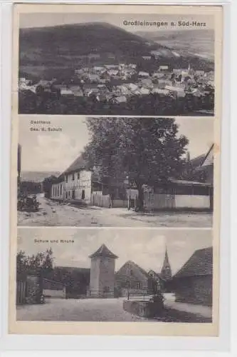 906677 Mehrbild Ak Großleinungen a. Süd-Harz - Gasthaus Schulz, Schule, Kirche
