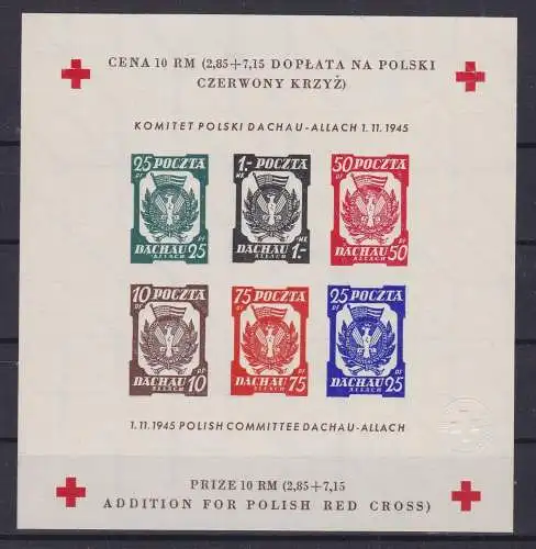 POLEN POLSKA Block 1945 Sonderblatt Rotes Kreuz Dachau-Allach (151597)