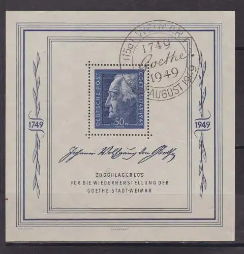 SBZ Allgemeine Ausgaben Block 6 mit Sonderstempel Goethe Block 1949 (143139)
