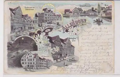 903761 Lithographie Ak Gruss aus Allendorf - Weinhandlung, Hotel Beuermann usw.