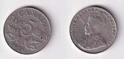 5 Cents Kupfer Nickel Münze Kanada Canada Georg V. 1936 ss (167192)