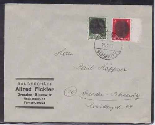 907419 Brief SBZ Bundesland Sachsen Schwärzung 1945 OPD Dresden AP 784 + 827