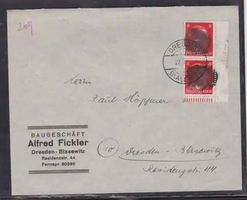 907079 Brief SBZ Bundesland Sachsen Schwärzung 1945 OPD Dresden AP 786 II