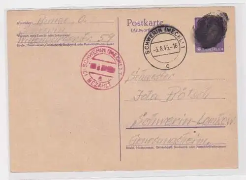 906752 Notganzsache 1945 Gebühr bez. Alliierte Besetzung SBZ Schwerin P A12