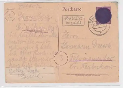 906750 Notganzsache 1945 Gebühr bez. Alliierte Besetzung SBZ Strausberg 2 P A09