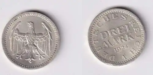 3 Mark Silbermünze Weimarer Republik 1924 A Jäger 312  f.vz (146520)