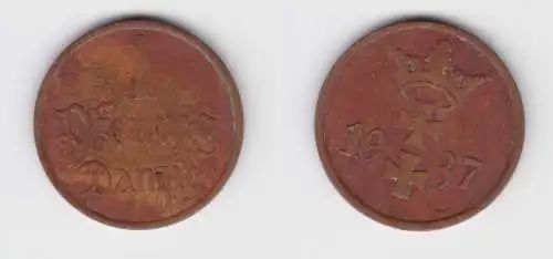 1 Pfennig Kupfer Münze Danzig 1937 Jäger D 2 ss+ (156374)