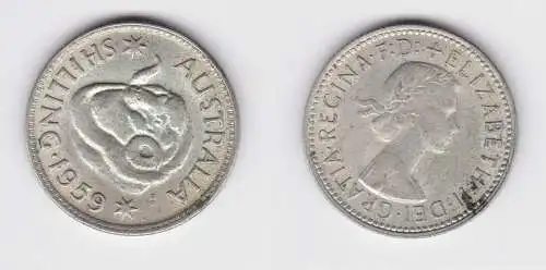 1 Schilling Silber MünzeAustralien Australia 1959 Elisabeth II.  ss+ (153043)