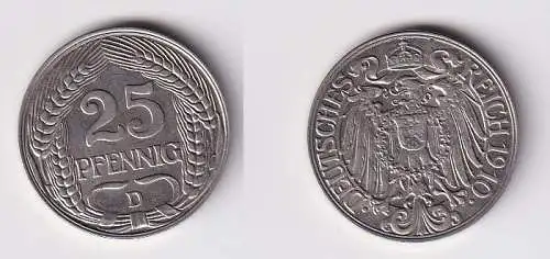 25 Pfennig Nickel Münze Kaiserreich 1910 D vz (166772)