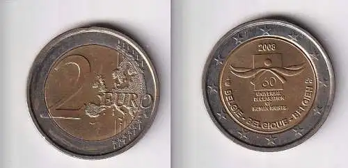 2 Euro Bi-Metall Münze Belgien 2008 60 Jahre Menschenrechte (166241)