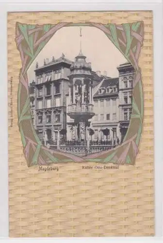 908533 Flechtkorb Rahmen Ak Magdeburg - Kaiser-Otto-Denkmal um 1900