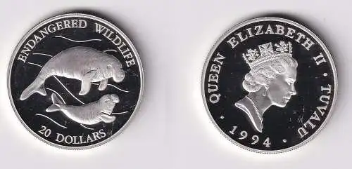 20 Dollar Silber Münze Tuvalu Endangered Wildlife - Seekühe 1994 PP (166234)