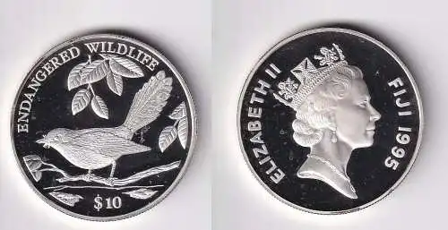 10 Dollar Silber Münze Fiji Fidschi bedrohte Tierwelt Fliegenschnäpper (166305)