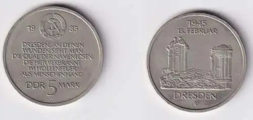 DDR Gedenk Münze 5 Mark Ruine Frauenkirche Dresden 1985 Stgl. (167452)