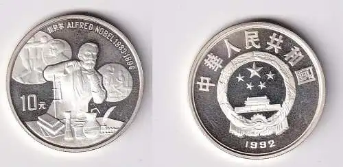 10 Yuan Silber Münze China Alfred Nobel 1992 PP (166471)