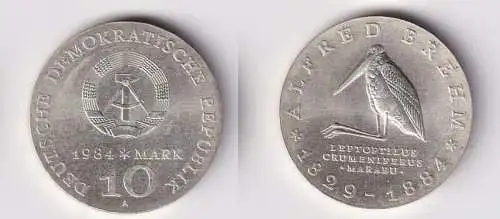 DDR Gedenk Münze 10 Mark Alfred Brehm 1984 Stempelglanz Silber (166846)