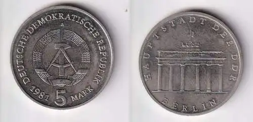 DDR Gedenk Münzen 5 Mark Brandenburger Tor 1981 Stempelglanz (166870)