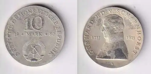 DDR Gedenk Silber Münze 10 Mark Gerhard J.D. v. Scharnhorst 1980 Stgl. (166810)