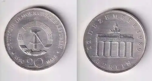 DDR Gedenk Münze 20 Mark Brandenburger Tor Silber 1990 Stempelglanz (167519)