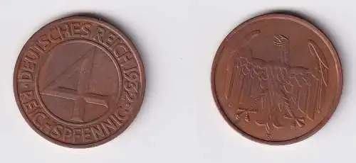 4 Pfennig Kupfer Münze Deutsches Reich 1932 F ss+ (111343)