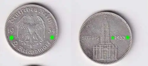 2 Mark Silber Münze 3. Reich Garnisonkirche mit Datum 1934 J Jäger 355 (107574)
