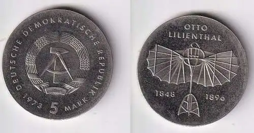 DDR Gedenk Münze 5 Mark Otto Lilienthal 1973 Stgl. (166873)