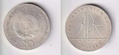 DDR Gedenk Münze 20 Mark Carl Friedrich Gauss 1977 Silber Stempelglanz (166831)
