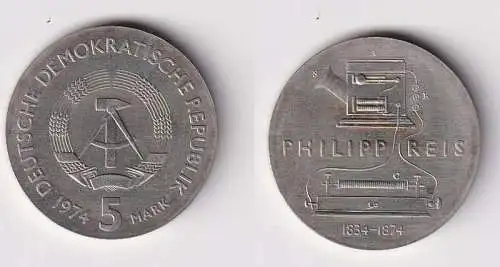 DDR Gedenk Münze 5 Mark Philipp Reis 1974 Stempelglanz (166817)