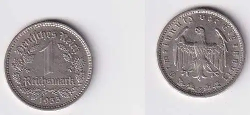 1 Mark Nickel Münze III.Reich 1933 F Jäger Nr. 354 vz (111172)