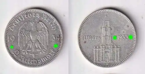 2 Mark Silber Münze 3. Reich Garnisonkirche mit Datum 1934 A Jäger 355 (166774)