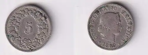 5 Rappen Kupfer Nickel Münze Schweiz 1889 B (167102)