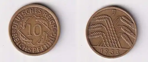 10 Reichspfennig Messing Münze Deutsches Reich 1933 J, Jäger 317 (166986)