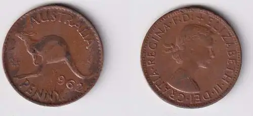 1 Penny Kupfer Münze Australien Känguru 1962 ss (167126)