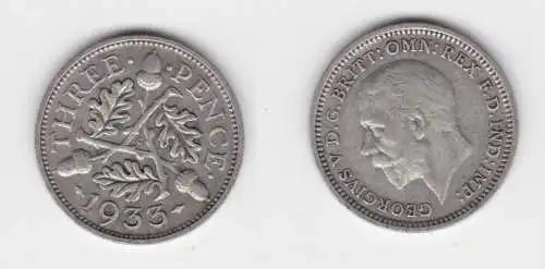3 Pence Silber Münze Großbritannien George V. 1933 ss (153526)