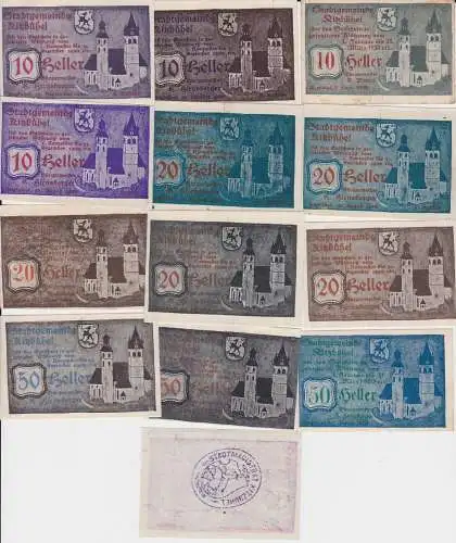 13 Banknoten 10 bis 50 Heller Notgeld Stadtgemeinde Kitzbühel 1920 (142280)